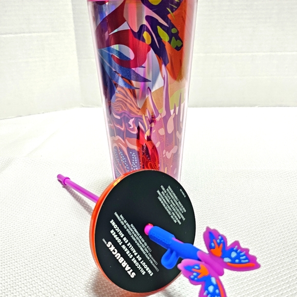 NEW Starbucks 2024 Summer Silicone Butterfly Straw Topper Iridescent Cold Cup - Picture 9 of 9